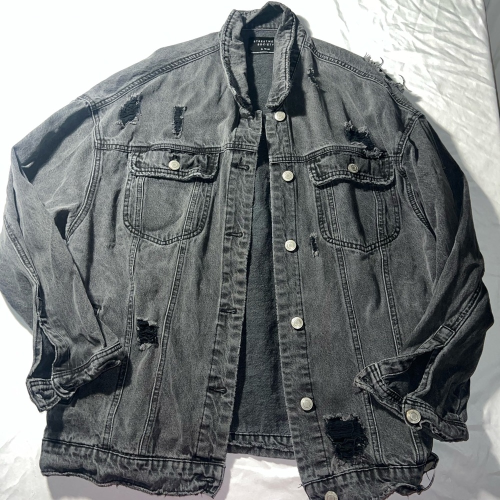 Distressed Black Denim Jacket
